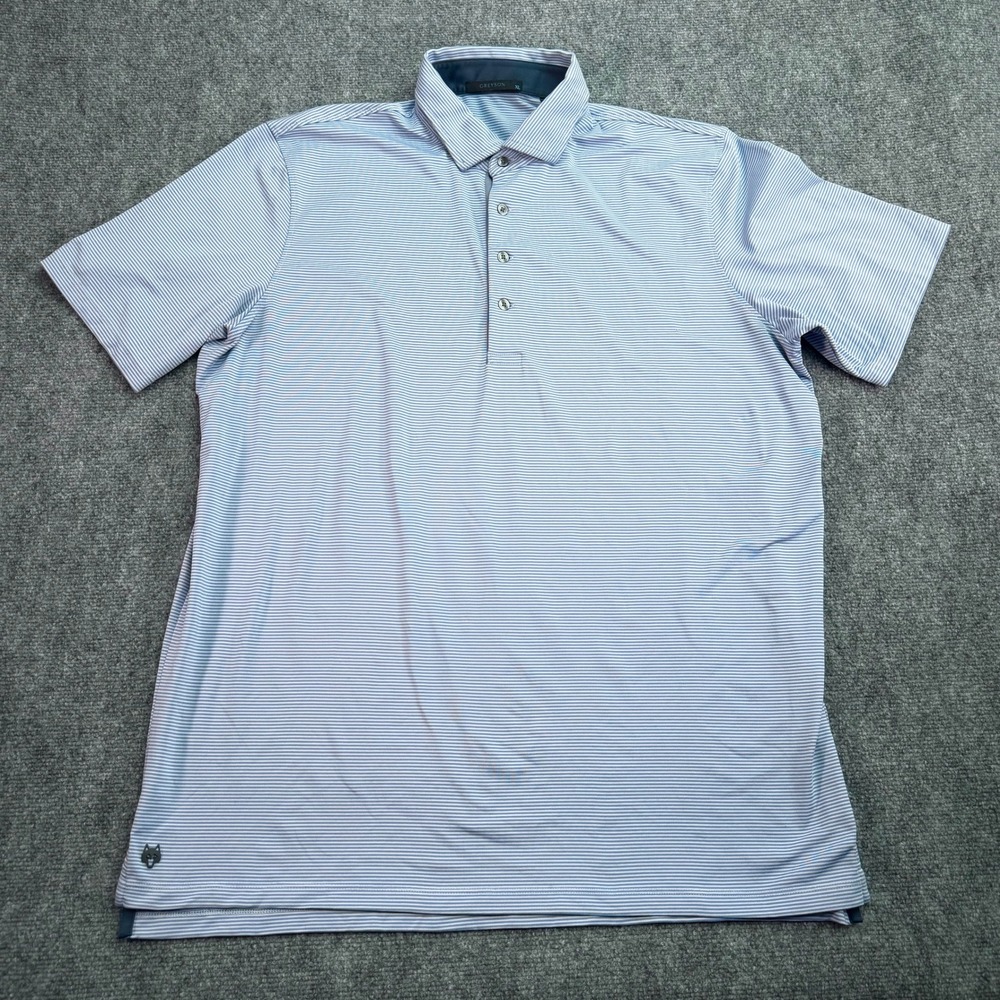 Greyson Polo Shirt Mens‎ Extra Large Blue Stripe Performance Golf Wolf Logo